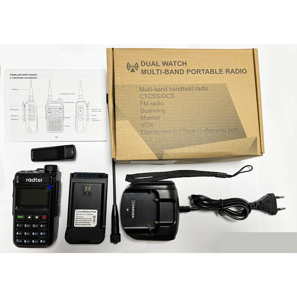 Radtel RT-890 NOAA Weather Channel 6 Band Ham  Amateur 2 Way Radio 999CH Walkie Talkie AM Air Aviation Band Color Scanner Marine