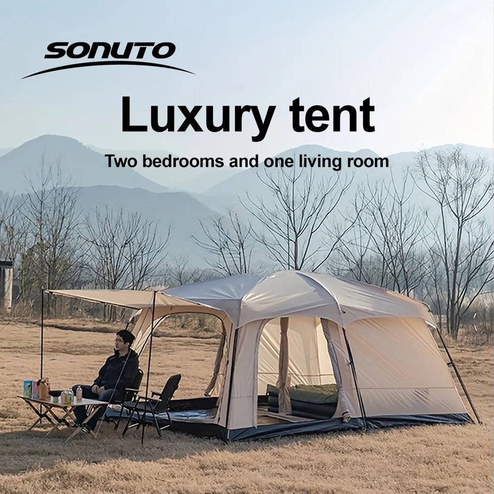 8-12 Personen Campingzelt 2 Zimmer Groß Wasserdicht Winddicht Outdoor Familienzelt mit Regenschutz Instant Kabinenzelte für Camping Strand