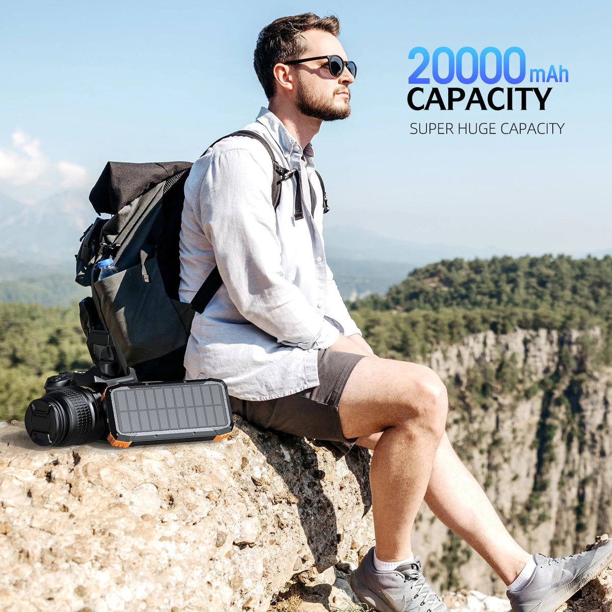 Solar Powerbank Hohe Kapazität, Kabelloses Ladegerät mit 4 integrierten Kabeln, Handkurbelgenerator, LED-Licht für Outdoor-Notfälle