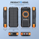 50000mAh Solar Power Bank Hand Crank Generator, Portable Outdoor Emergency Charger with 4 Built-in Cables, Dual LED Flashlight