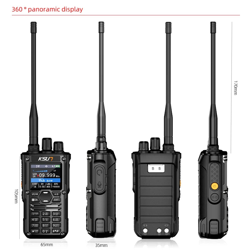 KSUN HF123D UHF VHF Dual HAM Band Radio AM FM NOAA CW SSB HF Shortwave Walkie Talkie 10W Blue-tooth Programming Radio