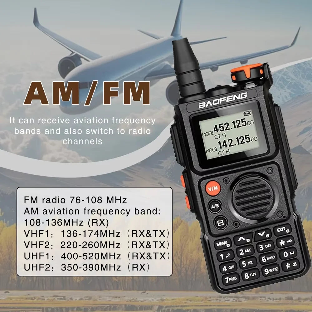 Baofeng AT-K6 Portable Ham Radio Full Band UHF Walkie Talkie with Air Band Scanning Long Range Two-Way Communication