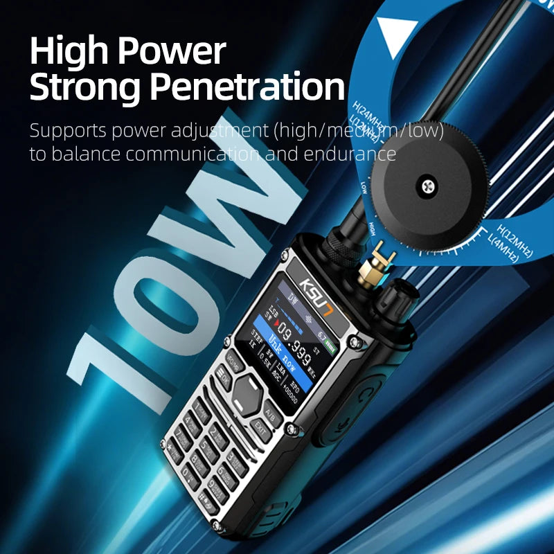KSUN HF123D UHF VHF Dual HAM Band Radio AM FM NOAA CW SSB HF Shortwave Walkie Talkie 10W Blue-tooth Programming Radio