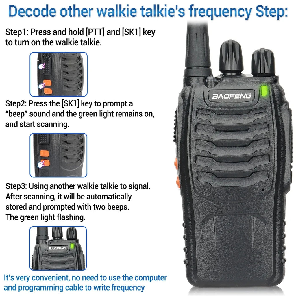 Baofeng BF-88E Walkie Talkie Wireless Copy Frequency Long Range UHF 400-470MHz Portable Ham Two Way Radio for Hunting