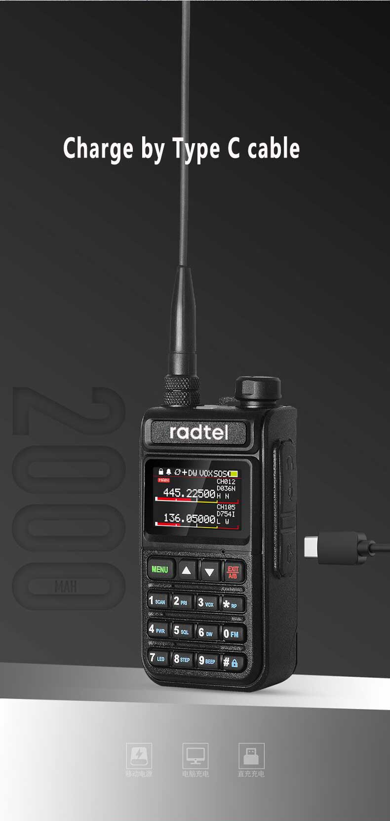 Radtel RT-890 NOAA Weather Channel 6 Band Ham  Amateur 2 Way Radio 999CH Walkie Talkie AM Air Aviation Band Color Scanner Marine