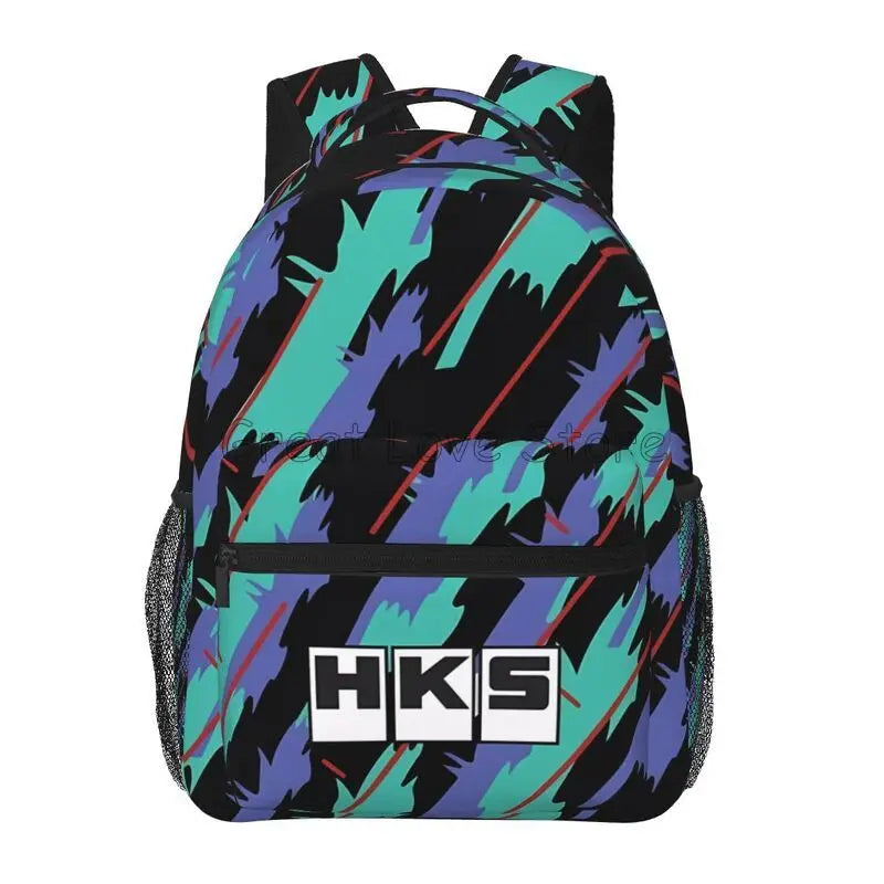 HKS Retro Pattern Backpack for Men Women Teenage Student Hiking Travel Daypack JDM Drift Turbo Car Laptop Computer Canvas Bags
