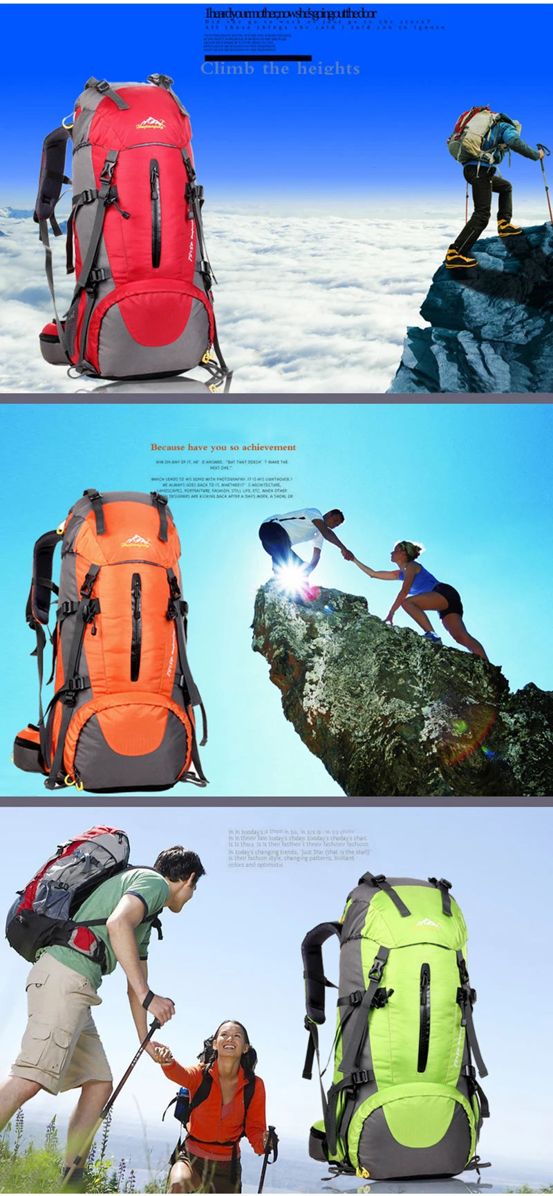 50L Nylon Hiking & Camping Backpack