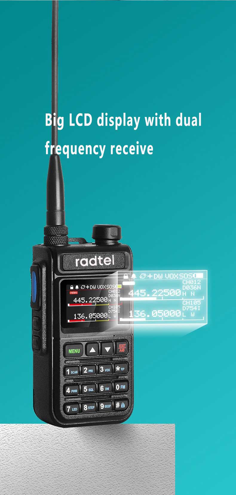 Radtel RT-890 NOAA Weather Channel 6 Band Ham  Amateur 2 Way Radio 999CH Walkie Talkie AM Air Aviation Band Color Scanner Marine